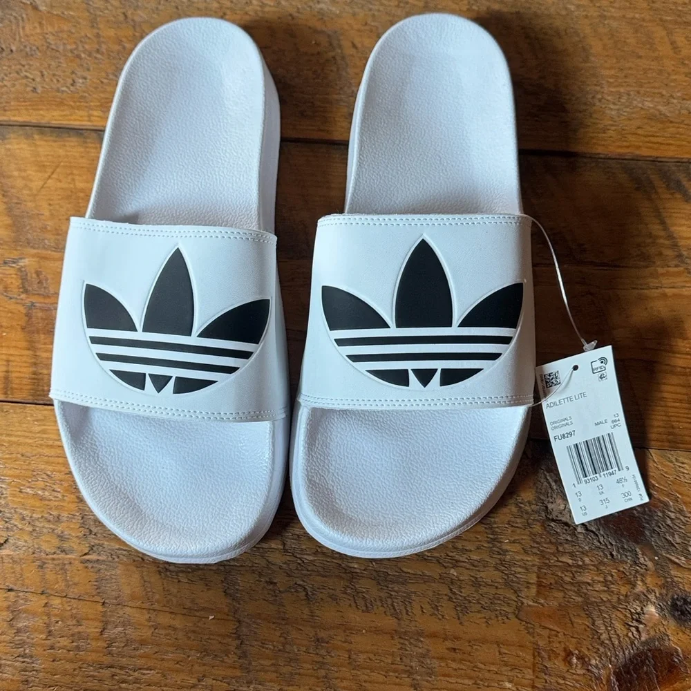 Adidas Adilette Lite men’s slide sandals Size 13 White and black New with tag